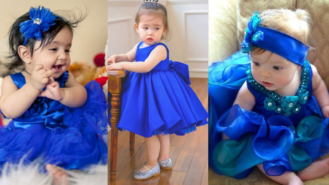 Royal blue dress design for baby girl//Navy blue baby dresses ideas/blue colour party dress for kids