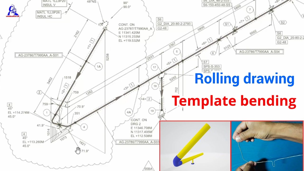 double rolling isometric pipe drawing template bending | how to read rolling pipe drawing