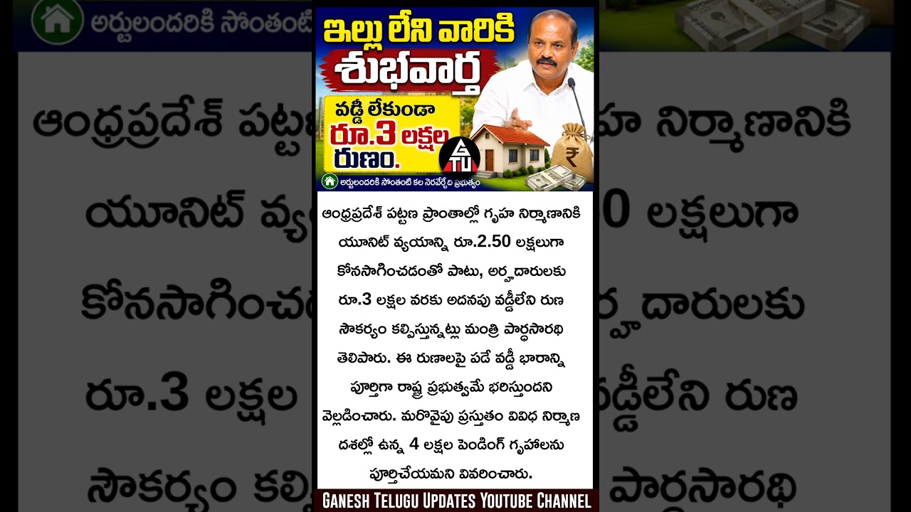 🏠ఇల్లు లేని వారికి శుభవార్త, 3లక్షల వరకు వడ్డీలేని రుణం Ap Ntr Housing scheme Full Details News