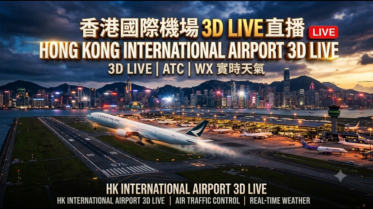 【LIVE】香港國際機場 3D 實時航空交通 & ATC 航管無線電 | Hong Kong Airport (HKG) 3D Live Cam + WX