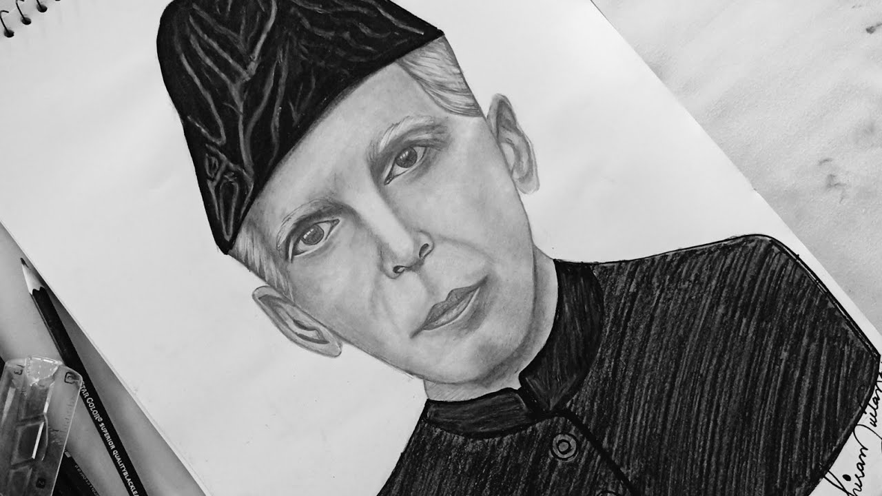 How to draw Quaid e Azam || Realistic Sketch || Step by Step ||RT Strokes