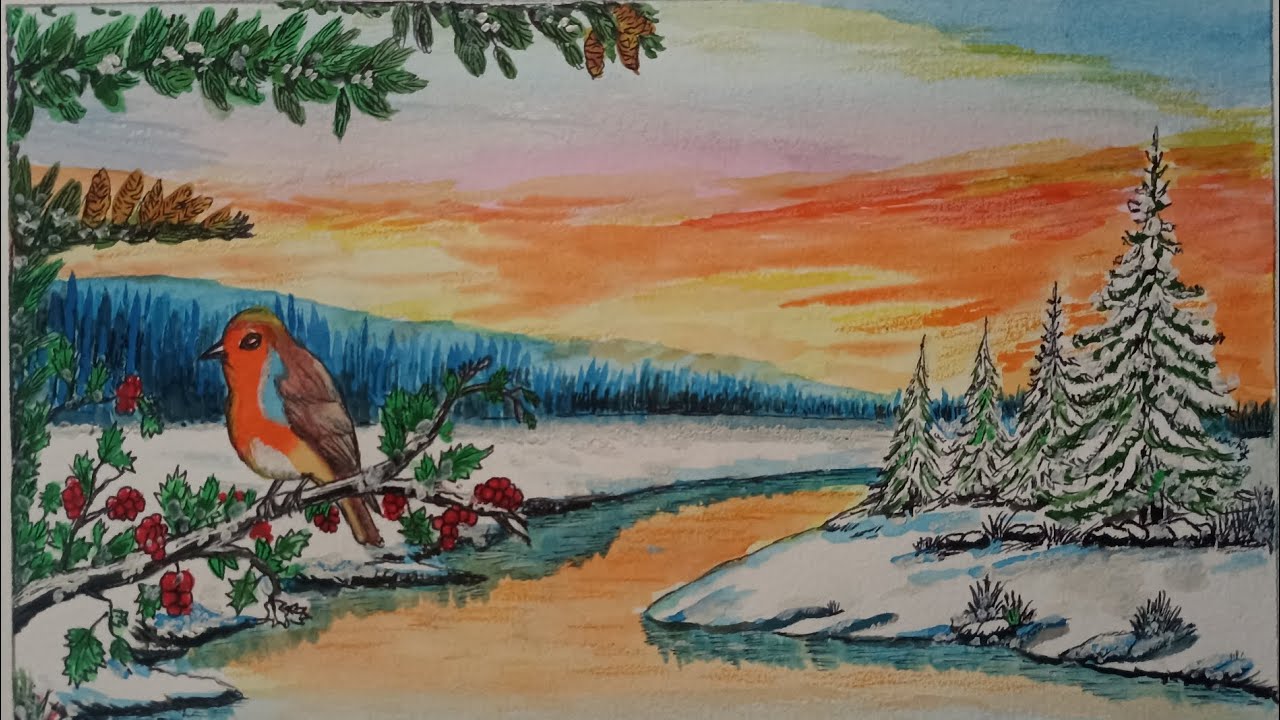 Winter scenery drawing