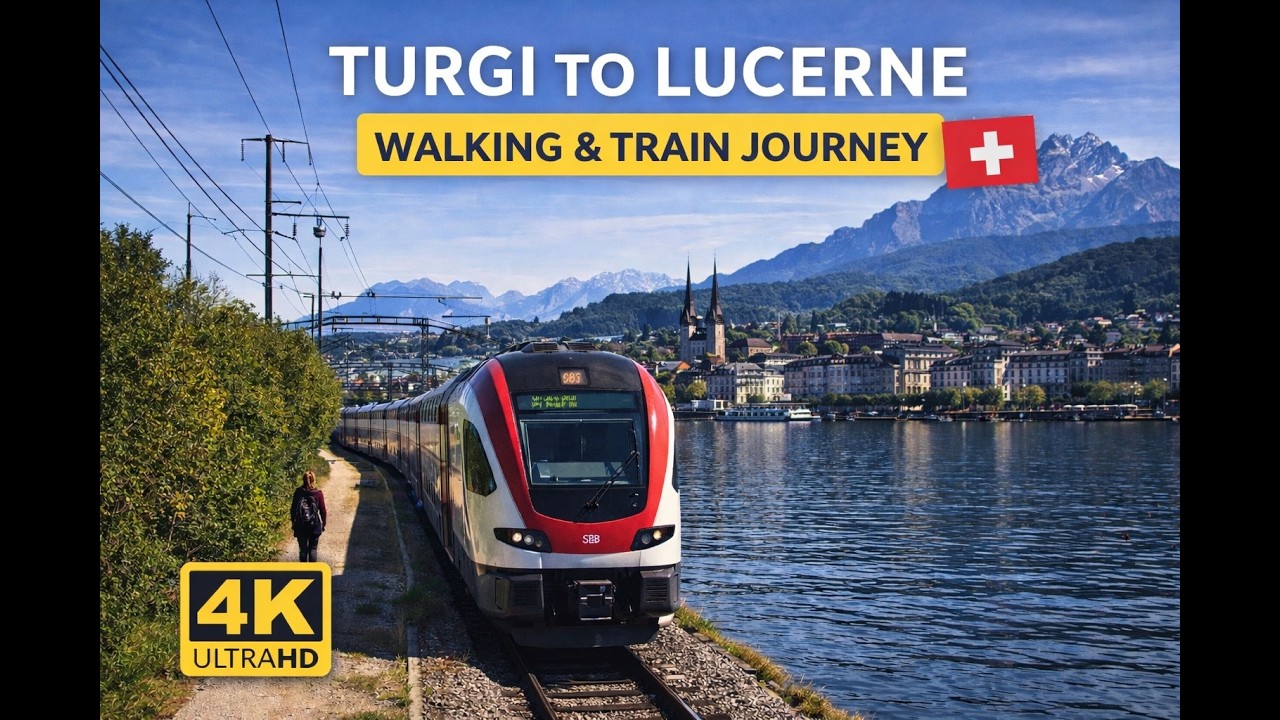 Turgi to Lucerne, Switzerland | Walking & Train Journey (4K)