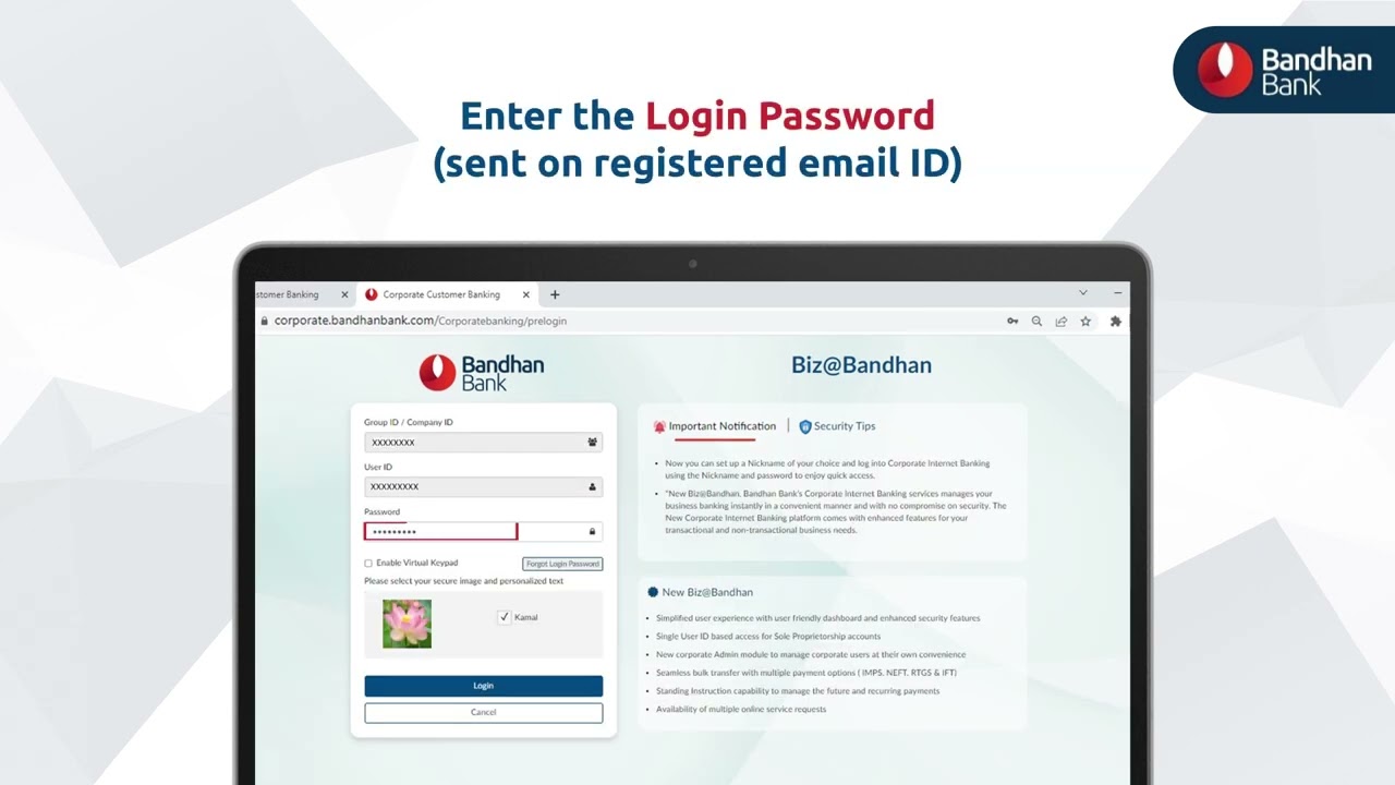 Reset Password | Corporate Internet Banking | Bandhan Bank