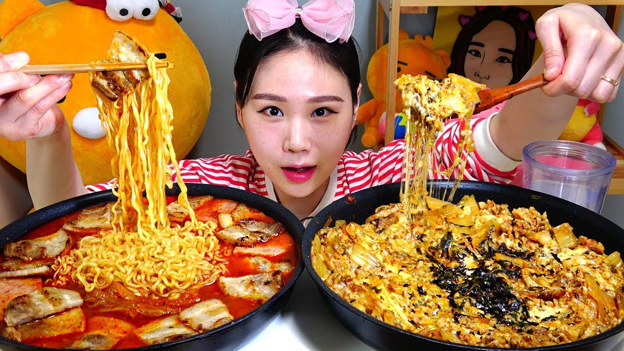 삼겹살스팸김치찌개 삼겹살치즈볶음밥 먹방 Mukbang