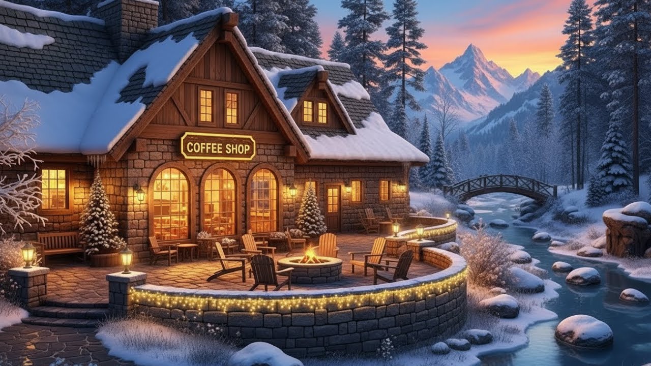 Deep Winter Night Jazz ❄️ Snowy Cafe Atmosphere & Cozy Fireplace Sounds