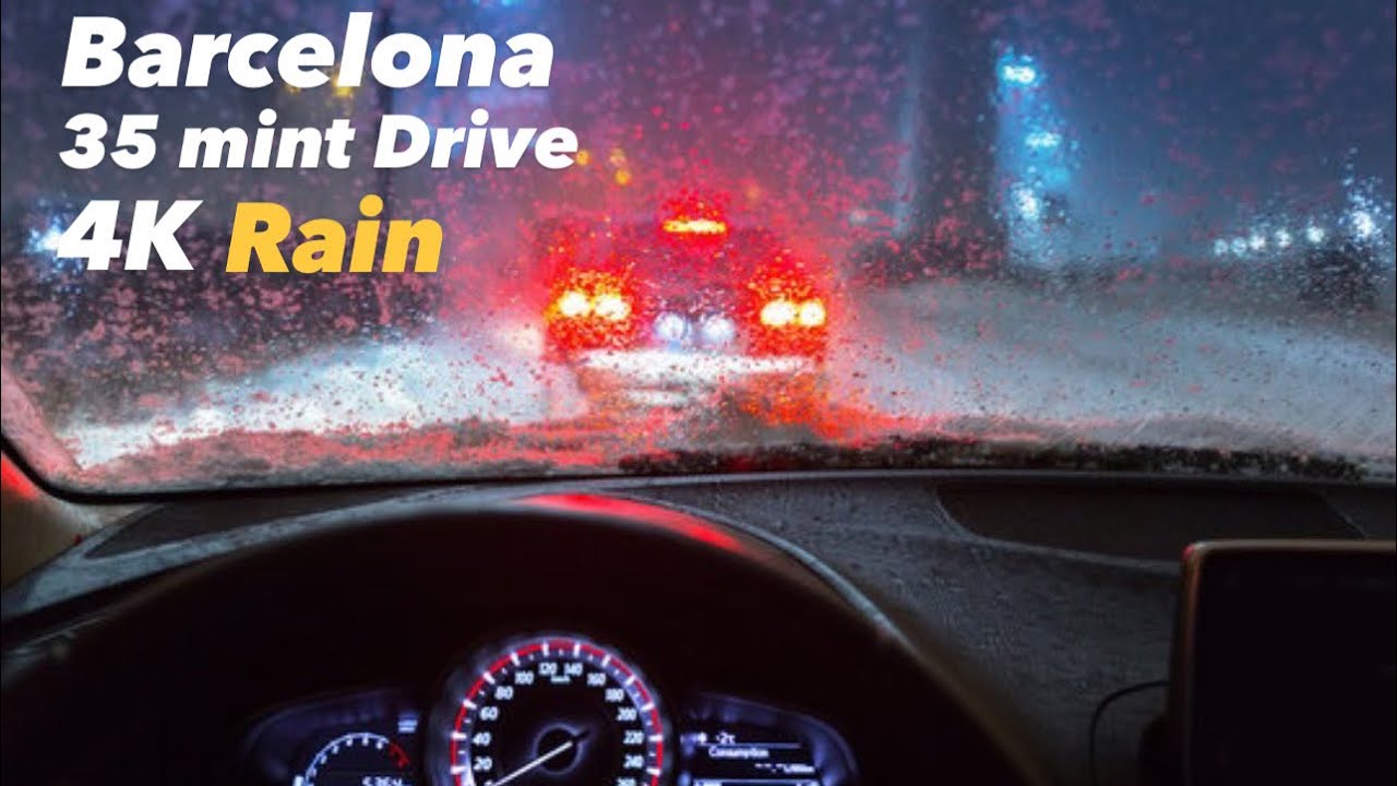 35 Mint Drive in Heavy Rain 🌧️ Barcelona 4K