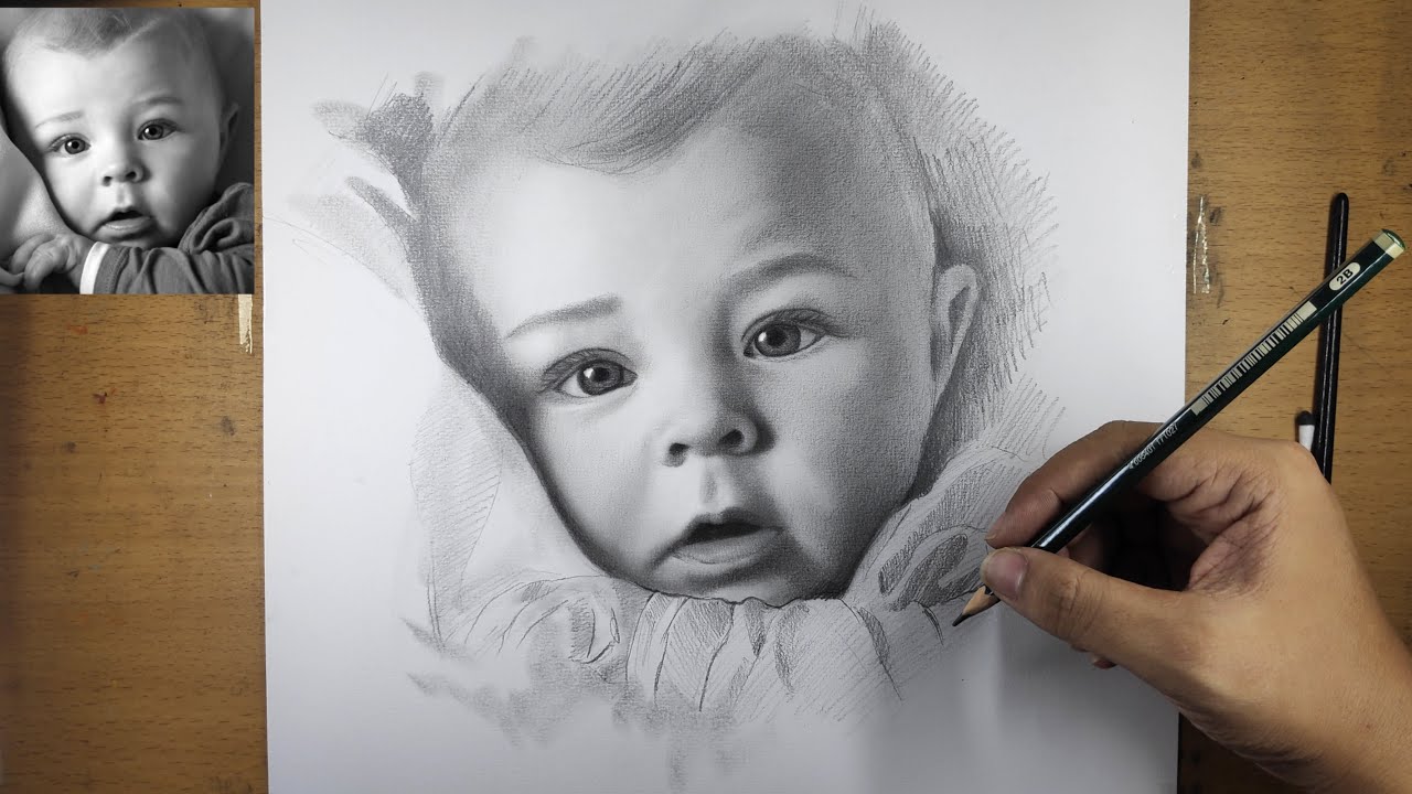 Realistic Portrait Drawing Only 2b ( Smooth Blending )