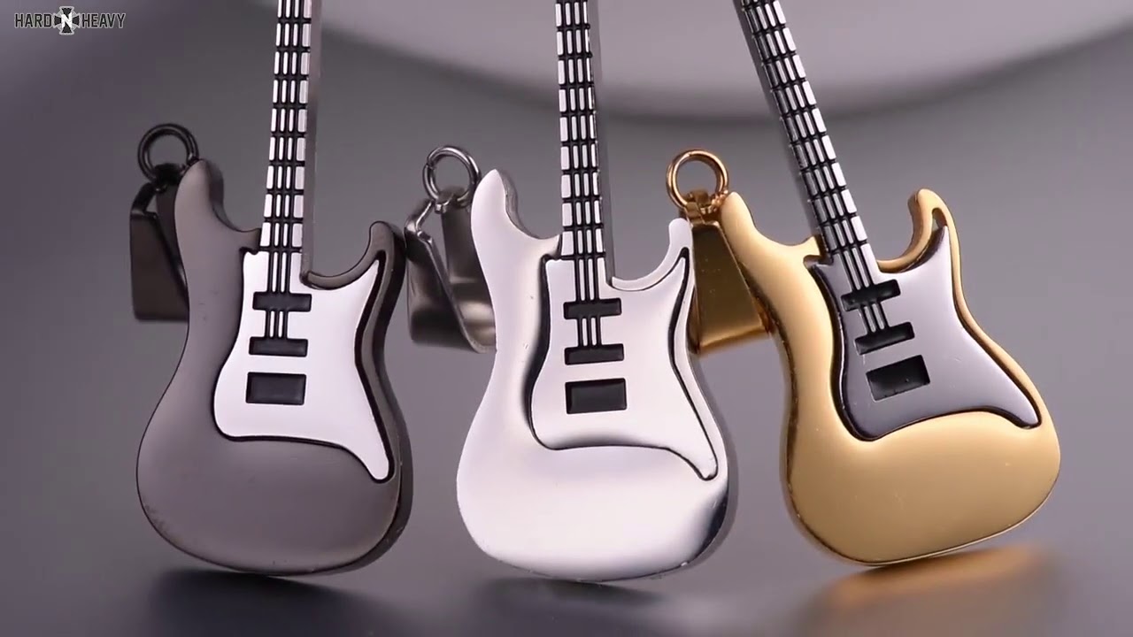Music Enthusiast / Electric Guitar Pendant & Necklace in Rock Style / Stainless Steel Jewelry