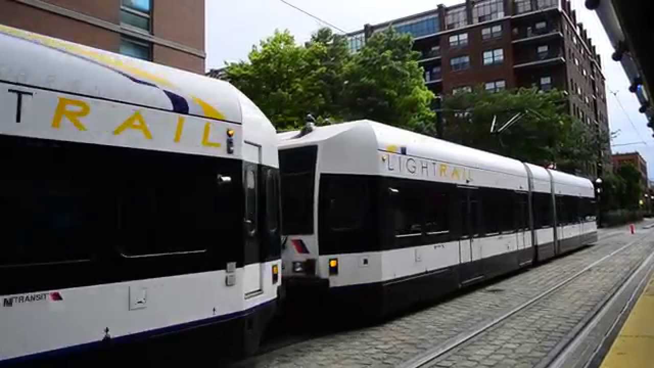 Hoboken Bound Hudson-Bergen Light Rail Bayonne Flyer Train @ Essex Street [ New Jersey Transit ]