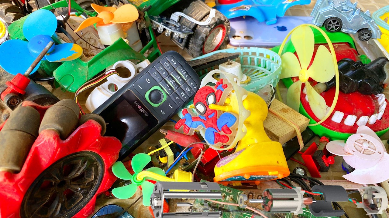 Breaking and opening toys and dc motor fan / lots of motor from scrap toys
