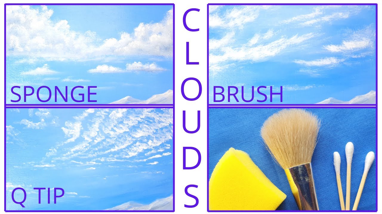 How to Paint Clouds for Beginners🎨Sponge Painting Clouds/QTIP Clouds/Sky Acrylic Painting Tutorial