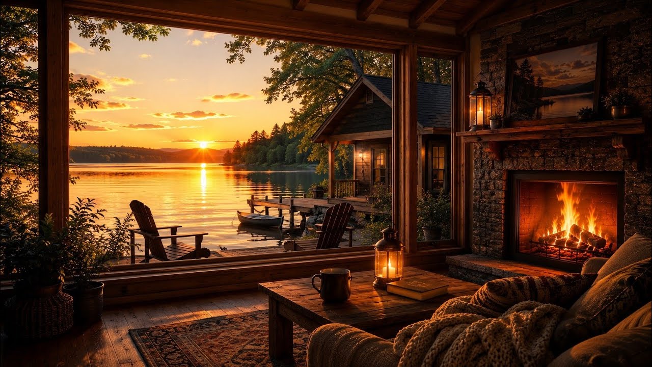 Golden Hour Lake House 🌅 Cozy Sunset Ambience & Relaxing Music