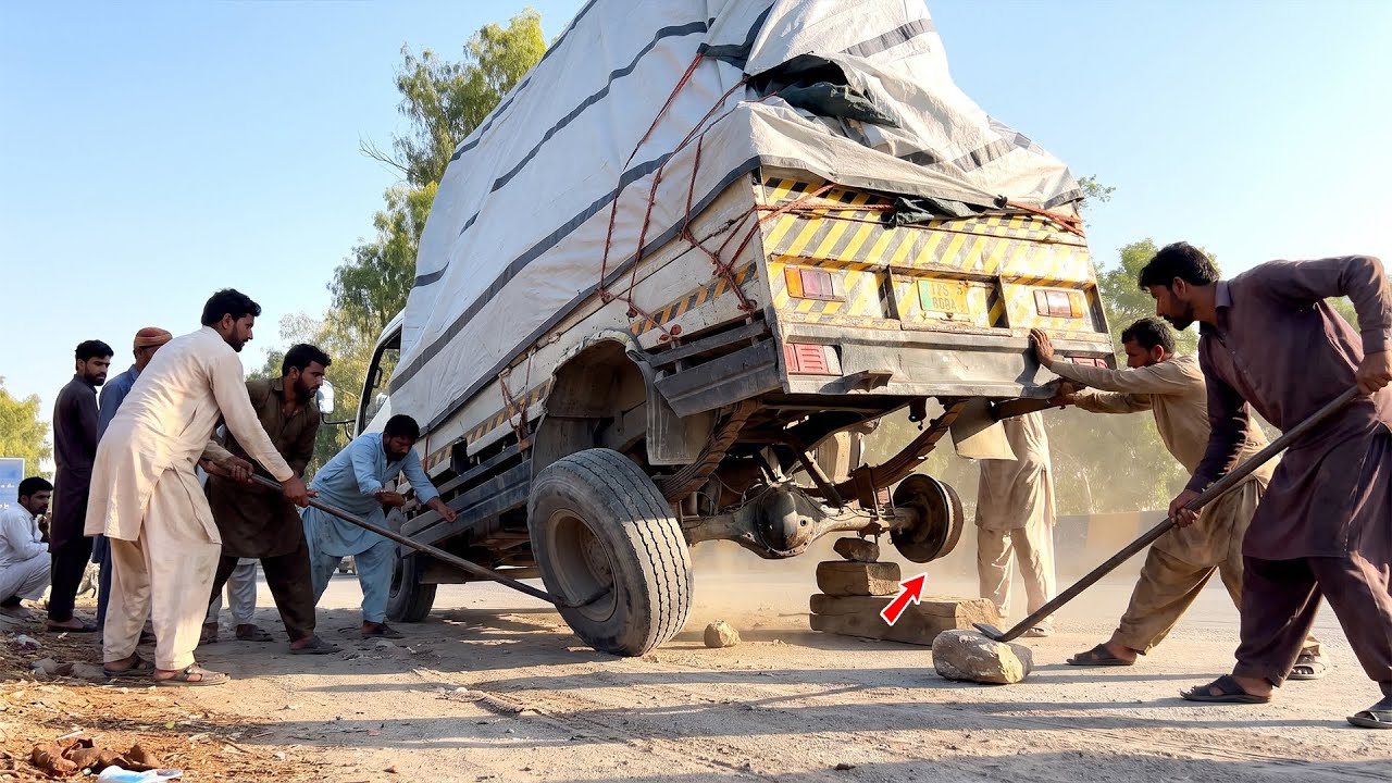 Mini Truck Axle Snaps Under Glass Load! Pakistani Mechanics Pull Off an Incredible Roadside Repair