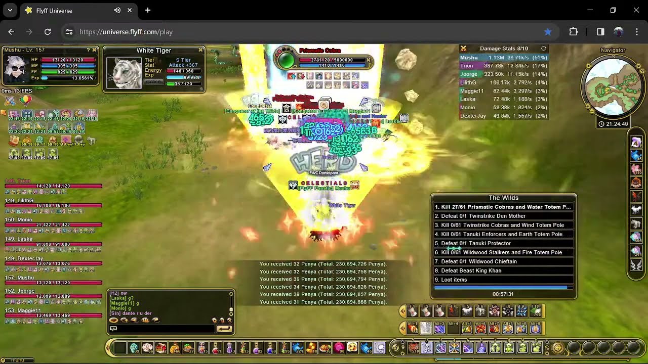NEW CORAL WEAPON !!! [MUSHU] 157 YJ THE WILDS DUNGEON | Flyff Universe Mia Server #indoplayer