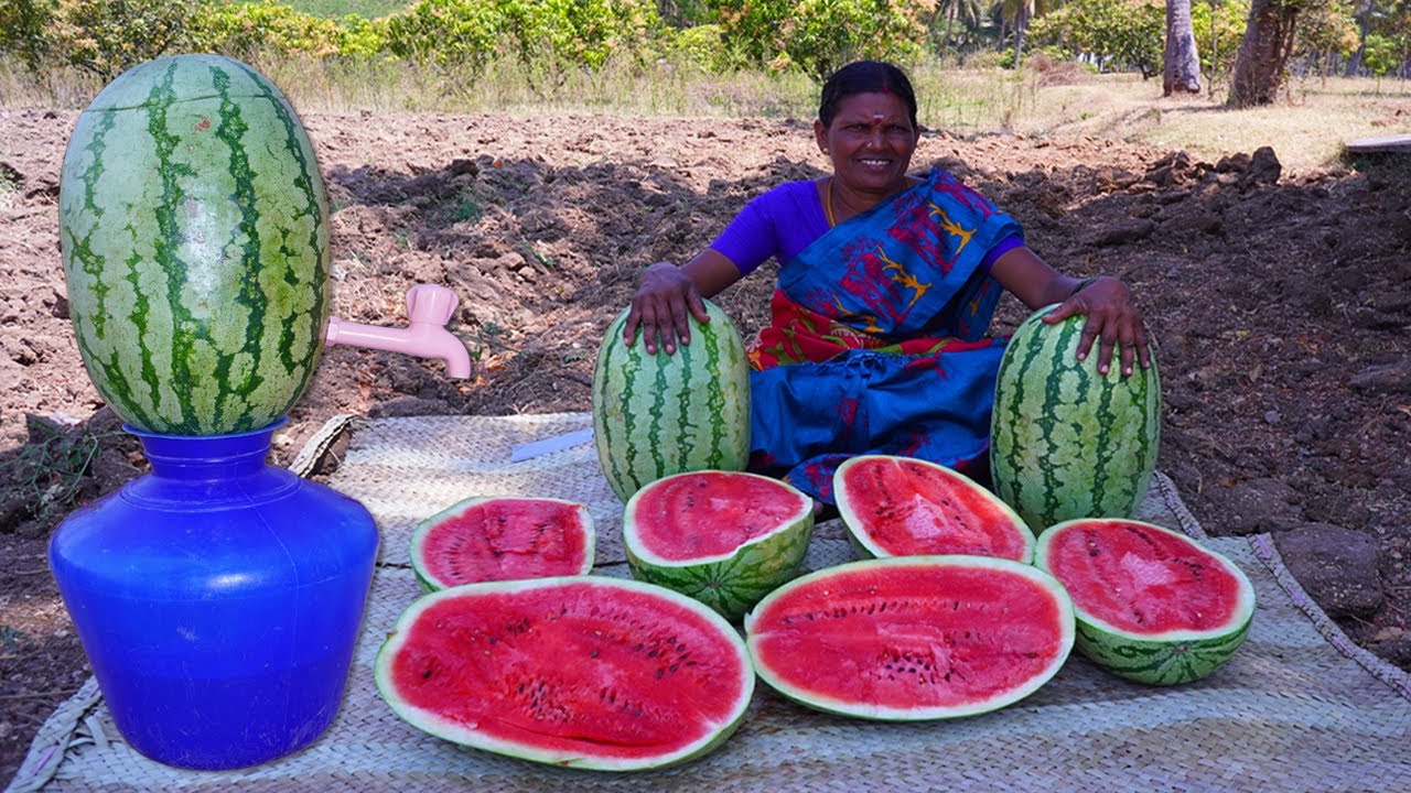 AMAZING !! BIG Watermelon Juice | Watermelon cutting skills | Village Food | Side Dish Recipes