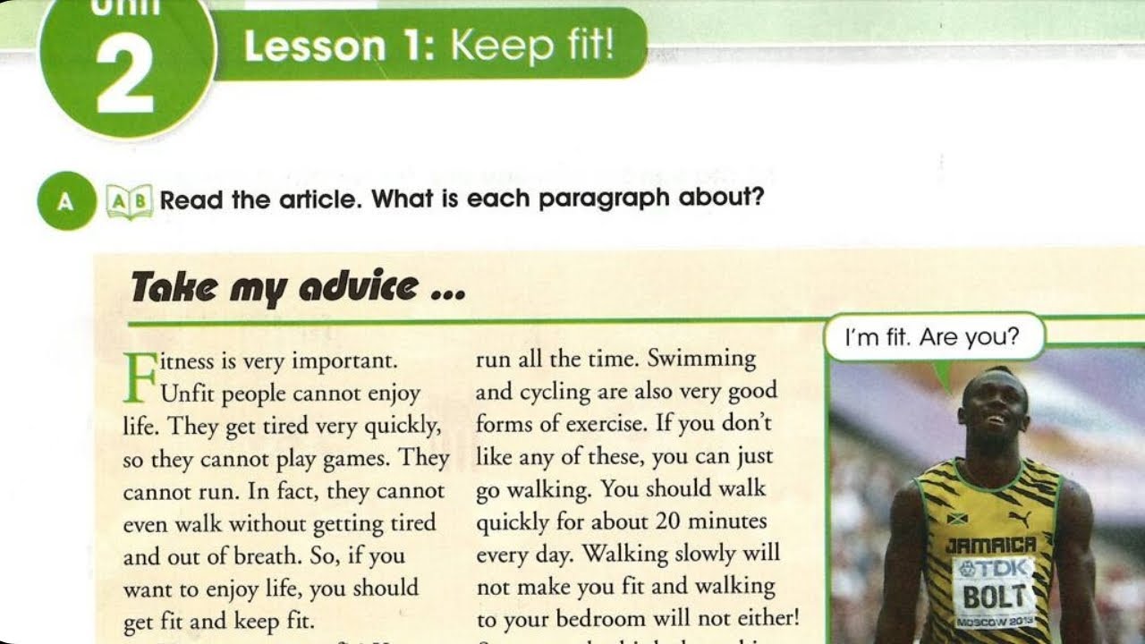 انكليزي ثاني متوسط قراءة وترجمة صفحة 17 بكتاب الطالب  keep fit / lesson one / Unit two