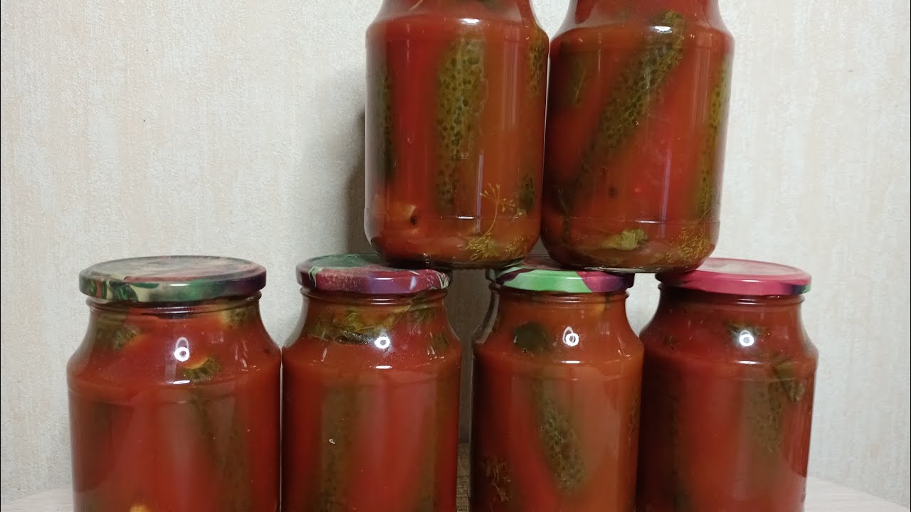 Хрустящие Огурчики на Зиму! В Томатном соке! Вкусный Обалденный рецепт!
