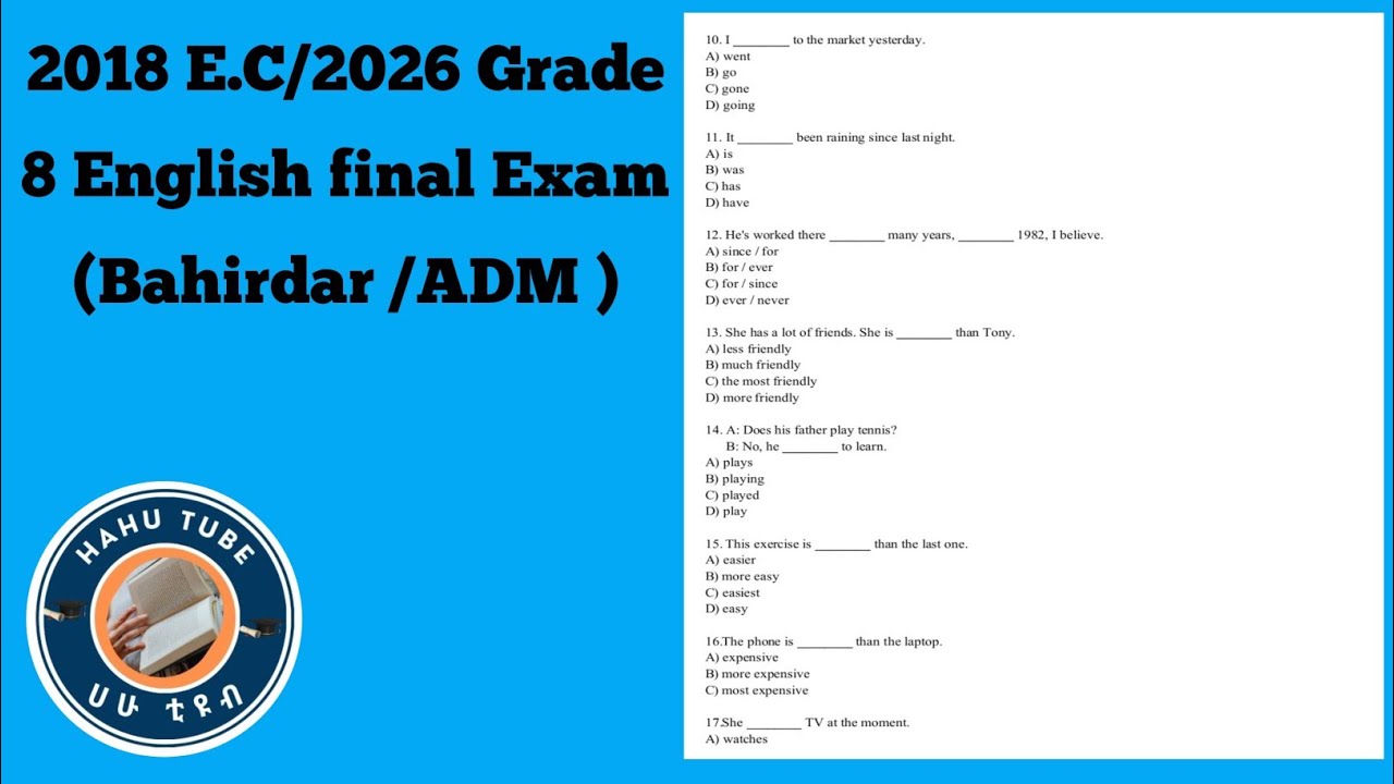 Grade 8 English Final Exam 2024 | Reading & Grammar Practice | Ethiopia