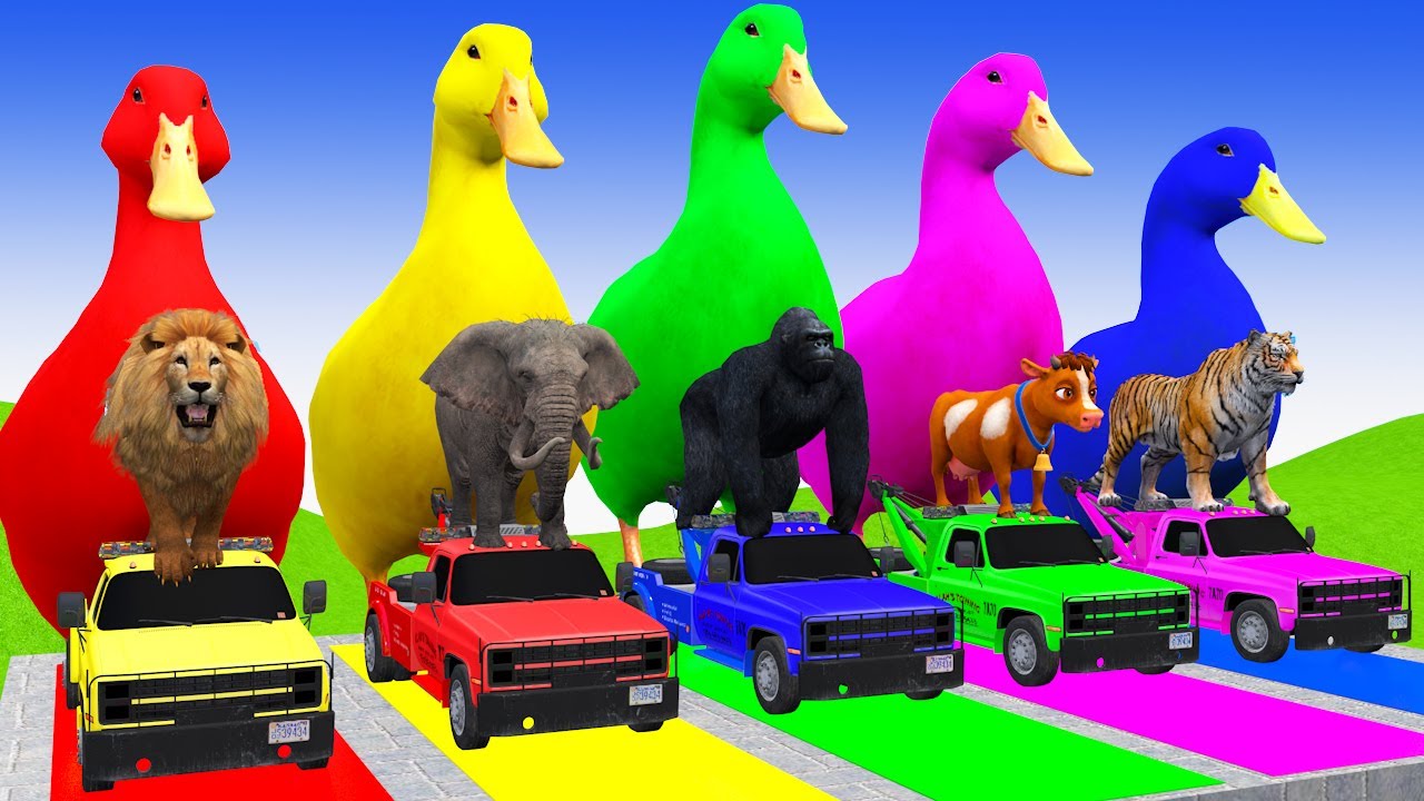 Long Slide With Cow Elephant Gorilla Hippopotamus 3d Animal Game Funny 3d Animals