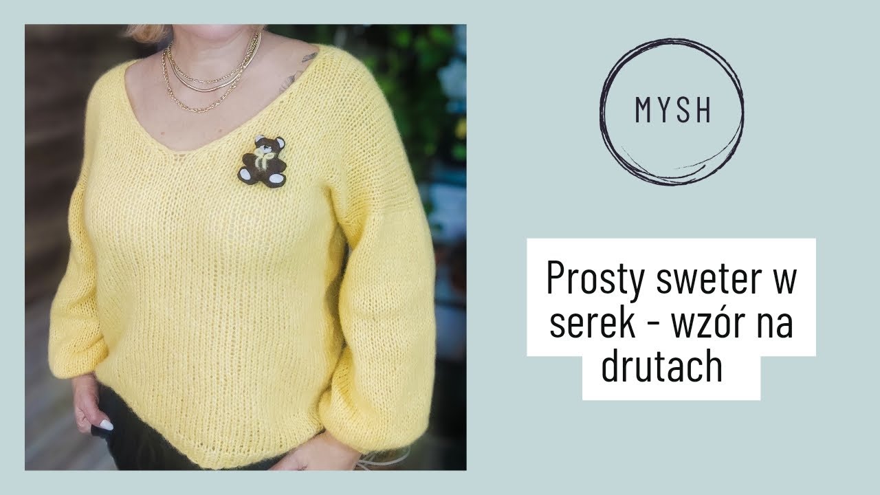 Prosty sweter z dekoltem w serek - wzór na drutach część 1