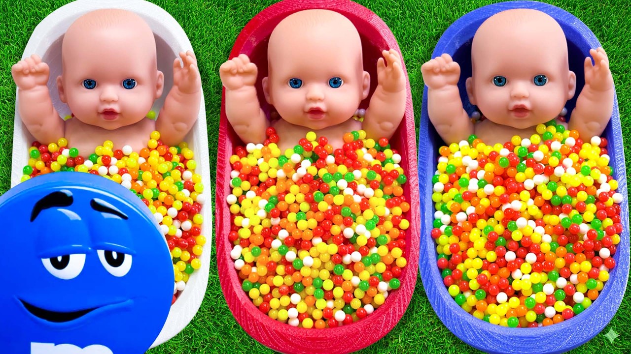 12 Minutes Satisfying with Full of 3 Rainbow BathTubs Candy with M&M's & Magic Slime Cutting Video