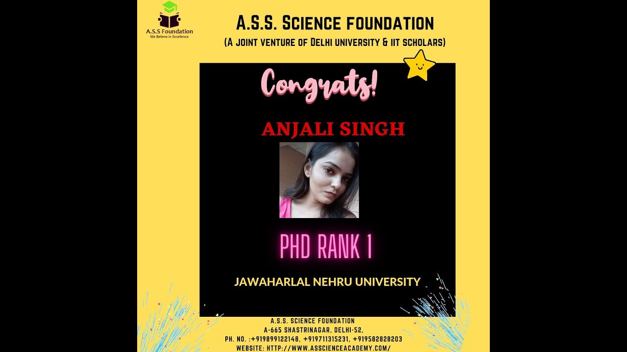SUCCESS STORY JAN 2022 -ANJALI SIGH  (PhD ENVIRONMENTAL SCIENCE JNU DELHI )