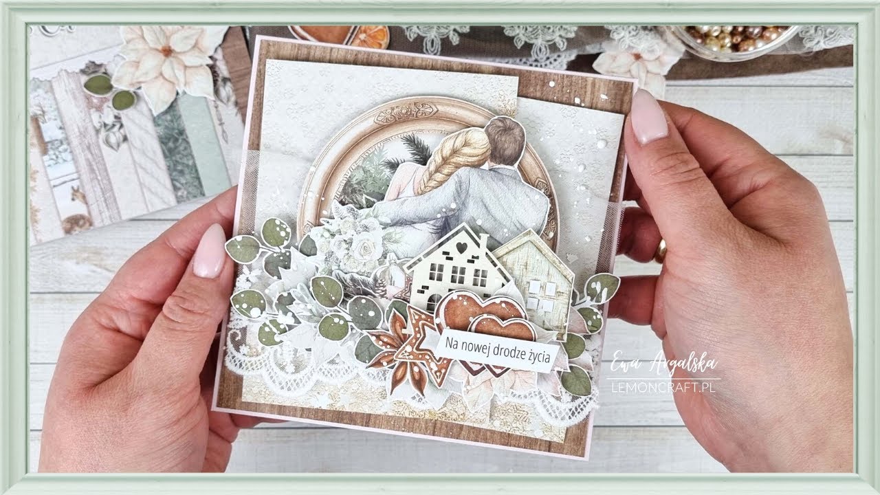 Kartka ślubna do koperty - kurs na kartkę handmade - kartka na ślub w Boże Narodzenie
