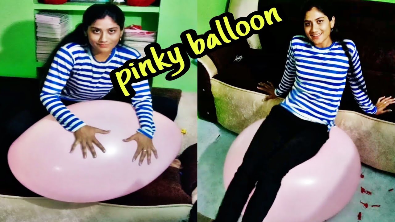 the big pink balloon blowing by mouth and pump // sitting on it & playing with balloons #royalkhushi