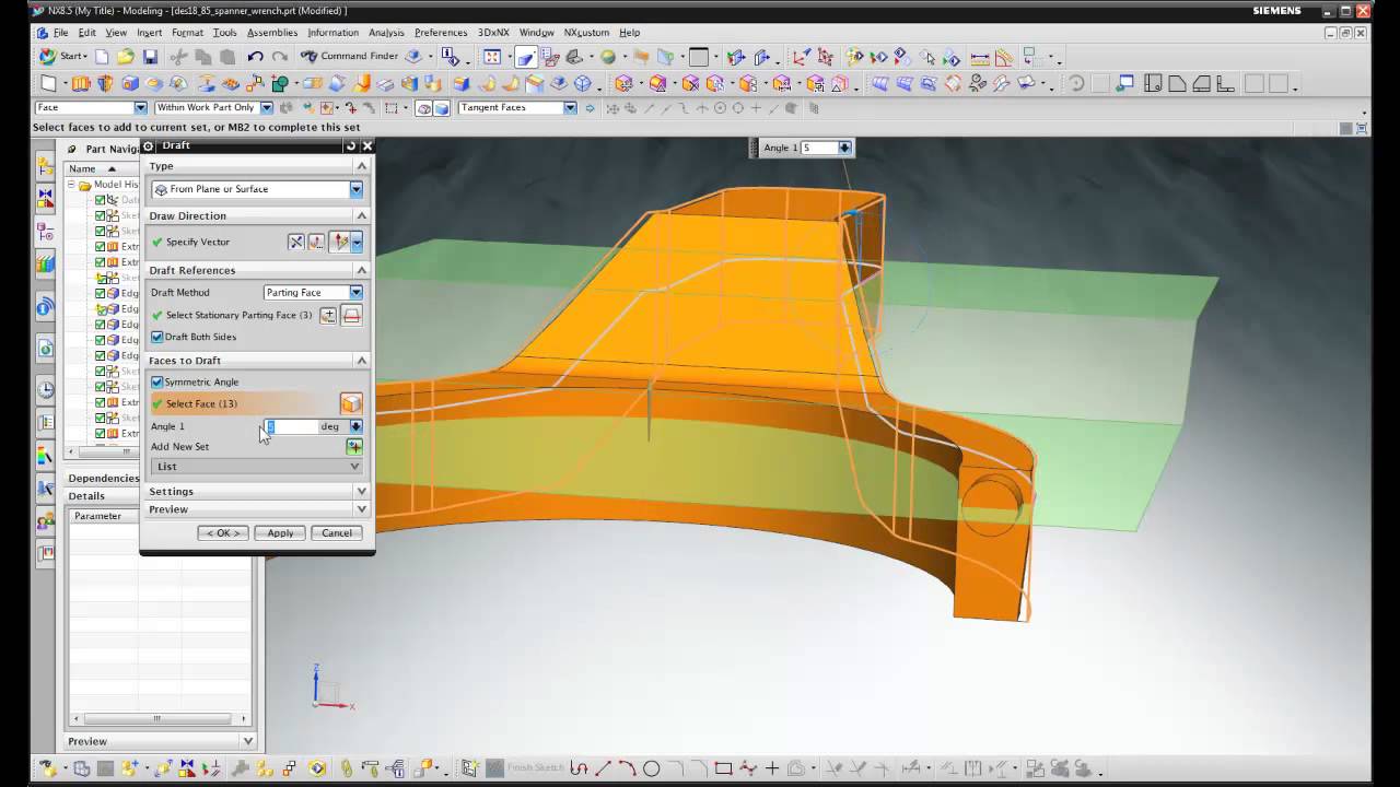 NX 8.5 Modelling - Draft with Parting Surfaces