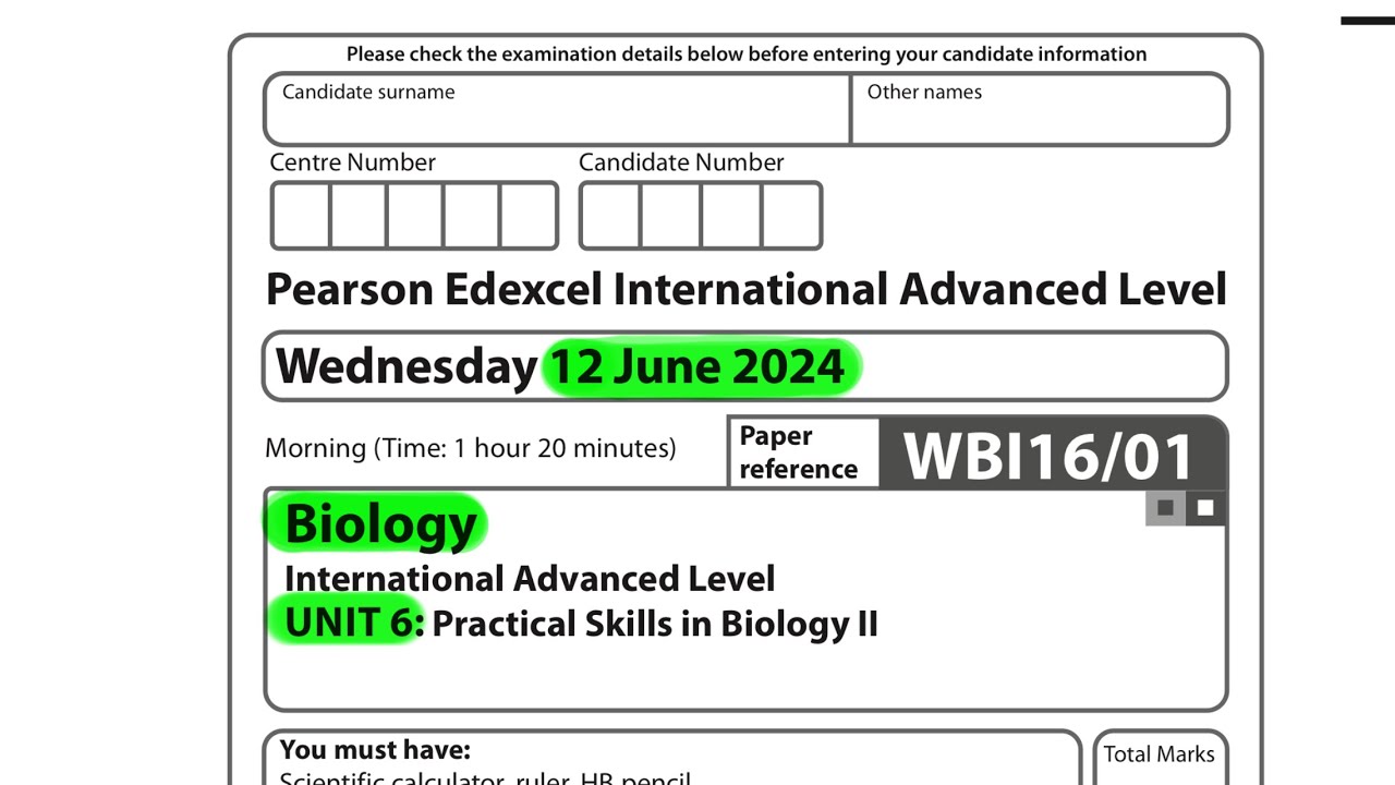 A level | Biology | unit 6 | June 2024 | Pearson Edexcel |