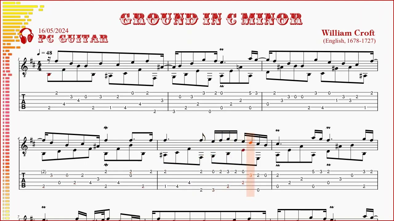 William Croft, Ground in C minor, guitar