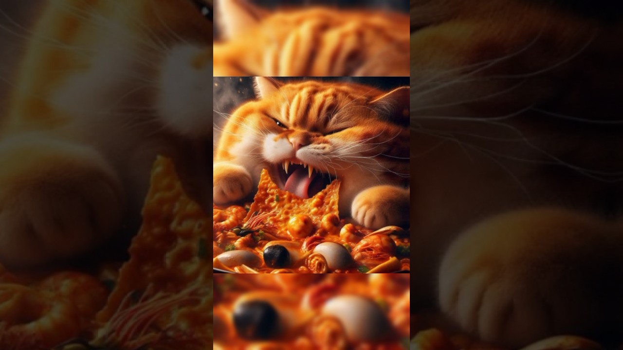 fat cat eating rice paper with spicy 🌶️seafood with spicy mushrooms 