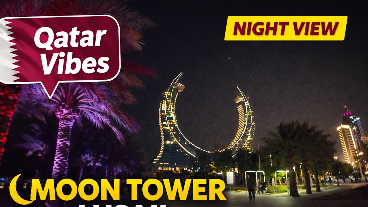 🌙 Moon Tower Lusail Night View | Stunning Qatar Nightlife 🇶🇦 #qatarvibes974 #moontower #lusail 