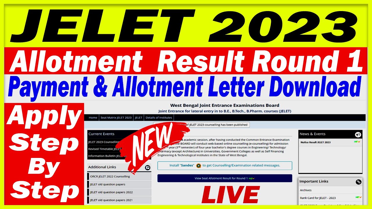 JELET 2023 1st Round Allotment Letter Download & Payment | Jelet allotment result for Round 1