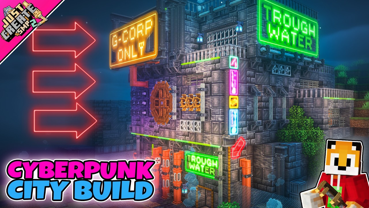 I built CyberPunk Shops in Minecraft Create Mod