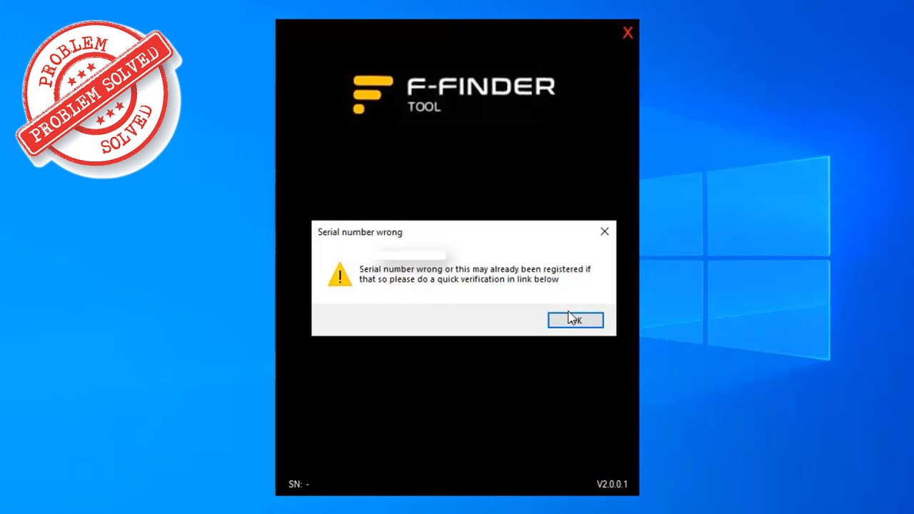 F-Finder Tool Serial Number Wrong Error Fixed