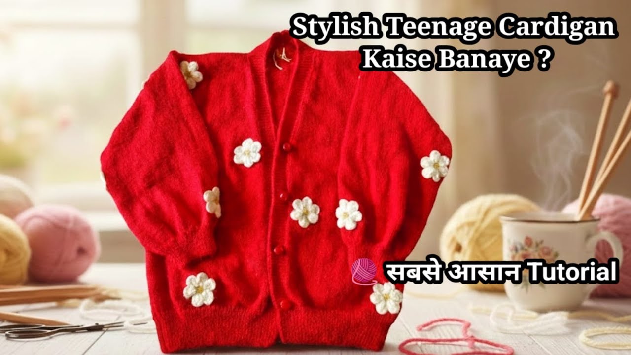 किशोरियों के लिए कार्डिगन कैसे बनाएं? 🧶teenage girls Woolen cardigan knitting | सही नाप के साथ