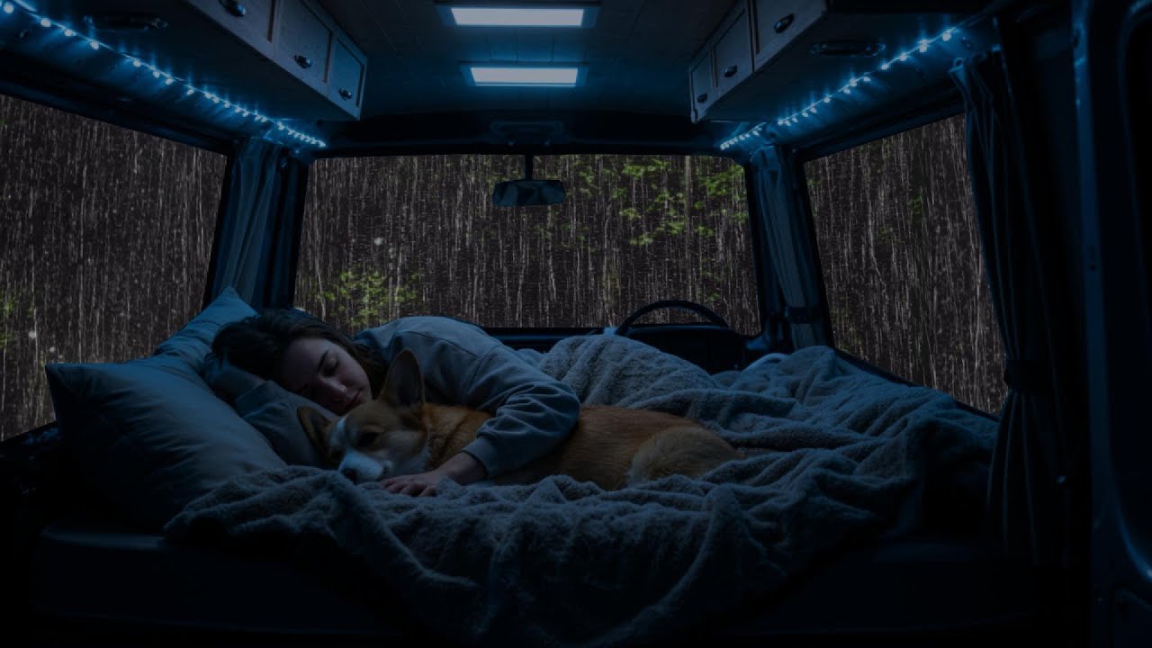 Relaxing Rain & Thunder on Cozy Car ⛈ Deep Sleep Sounds, Stress Relief & Peaceful Night Ambience
