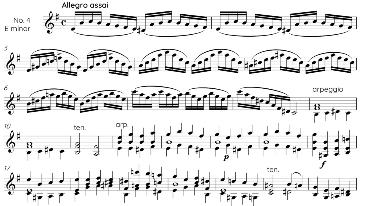 Prelude #4 in E minor for Solo Violin by Campagnoli - Score Video