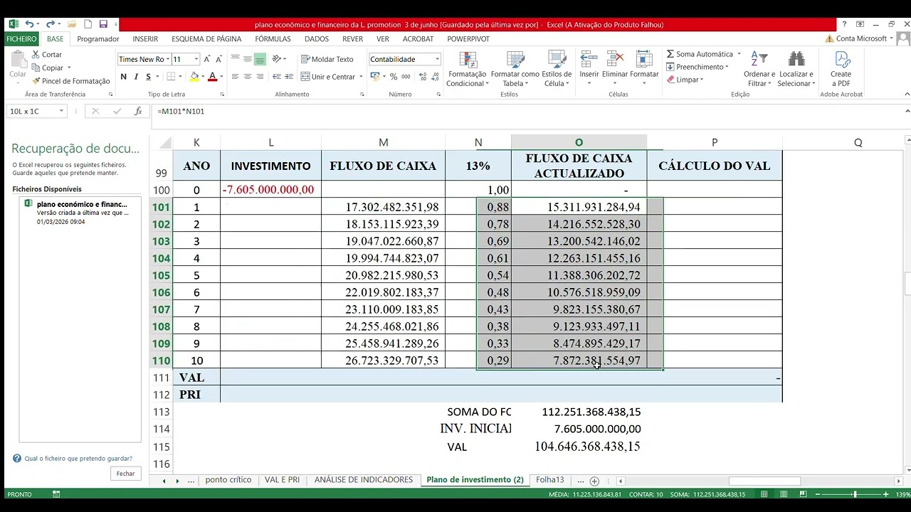 Cálculo do VAL. - Curso técnico de finanças (Angola)