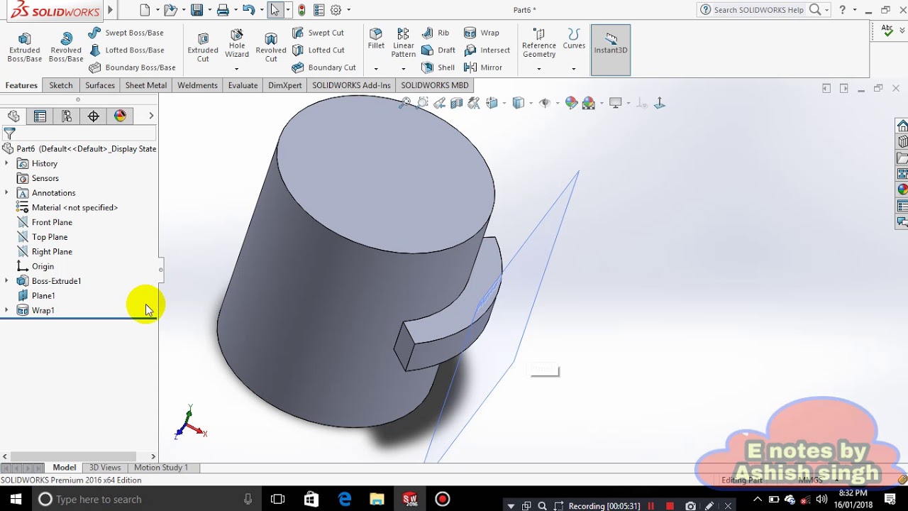 Solidwork Tutorial 30 : How to use wrap command