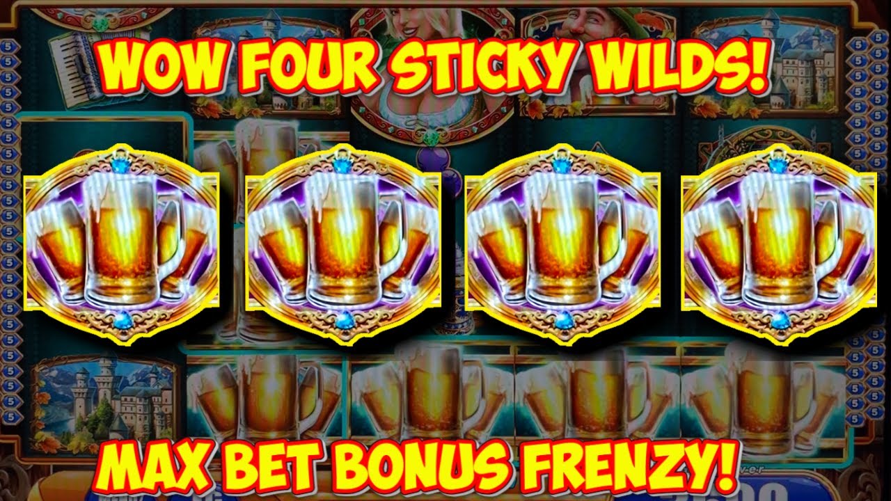 WOW! FOUR STICKY WILDS TRIGGER MASSIVE WIN on Bier Haus Slot Machine!  WMS Classic MAX BET Live Play