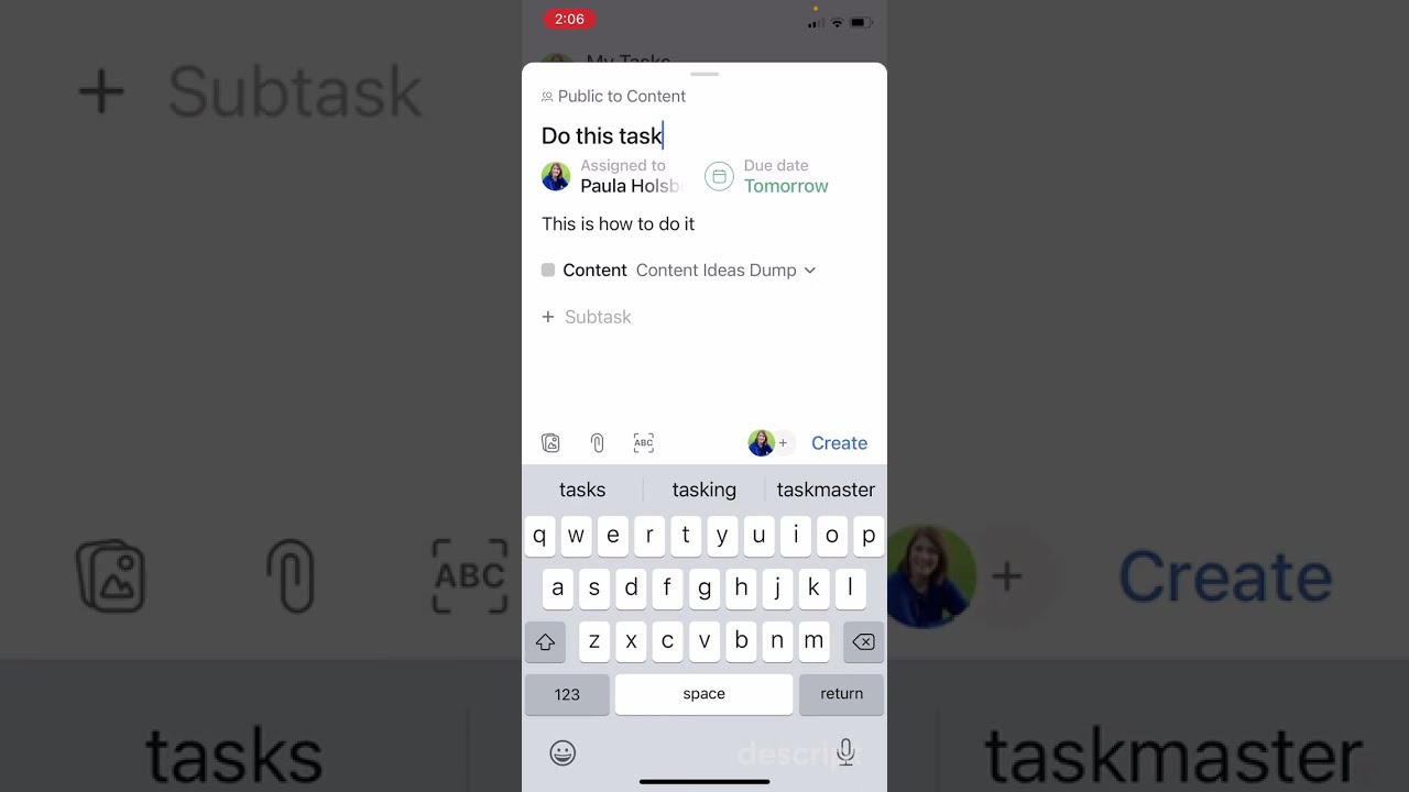 Adding tasks to Asana on Mobile