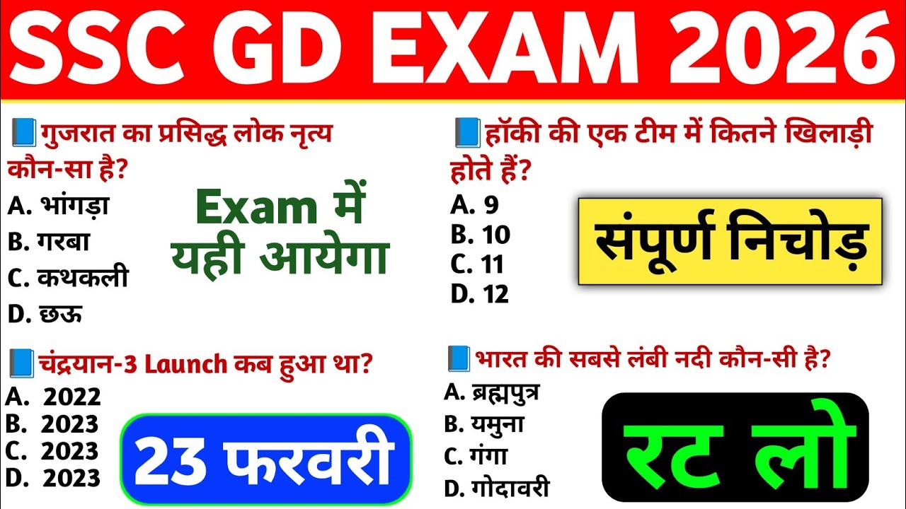 SSC GD 2026  || SSC GD 80 Important Questions || GK,GS + MATH +REASONING + HINDI || SSC GD Gk GS 