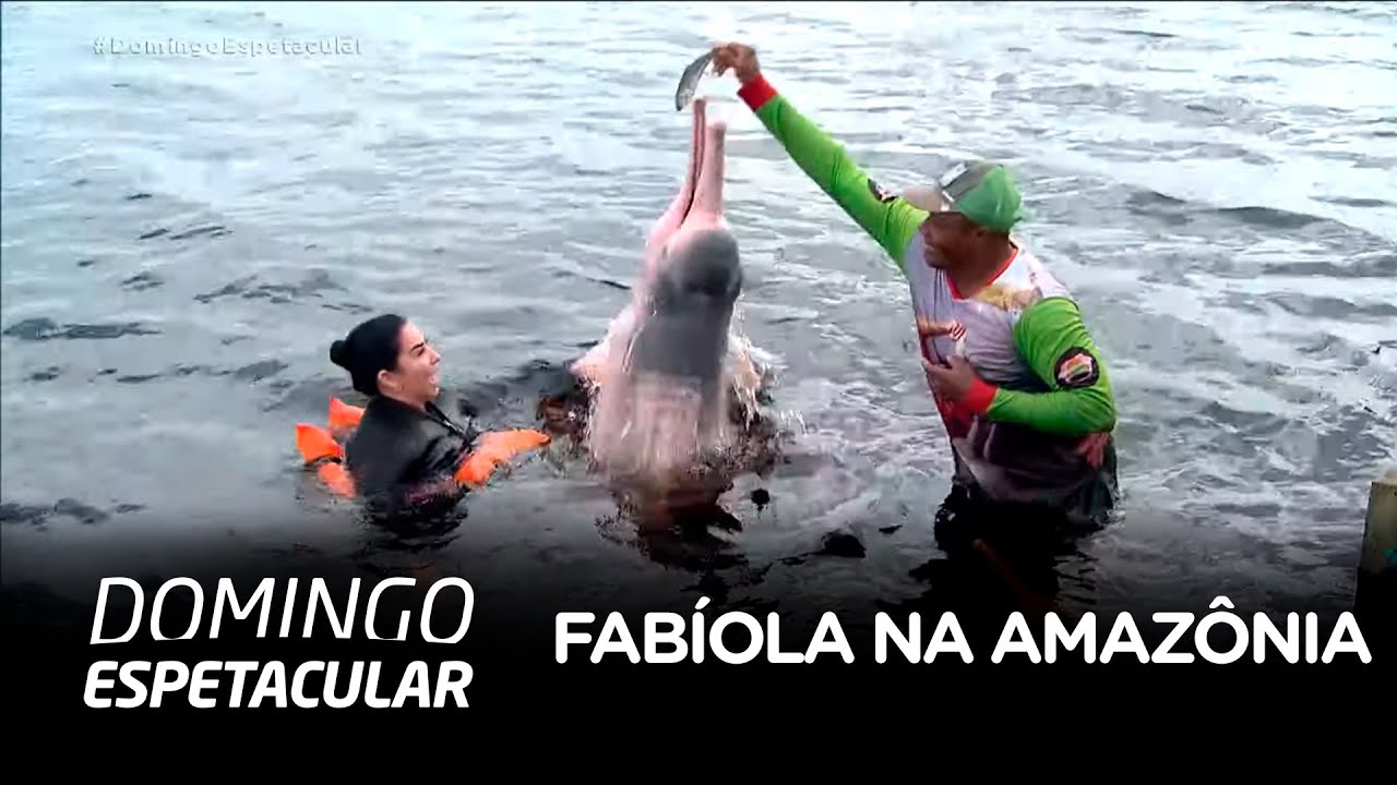 Na Amazônia, Fabíola pesca piranha e mergulha com boto cor-de-rosa