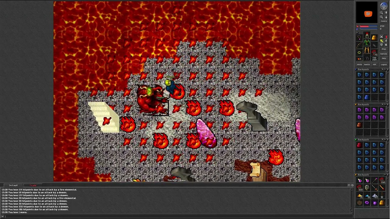 Tibia 7.4 (Level 99 Elite Knight takes level 100 by soloing Demon in Parchment Room)