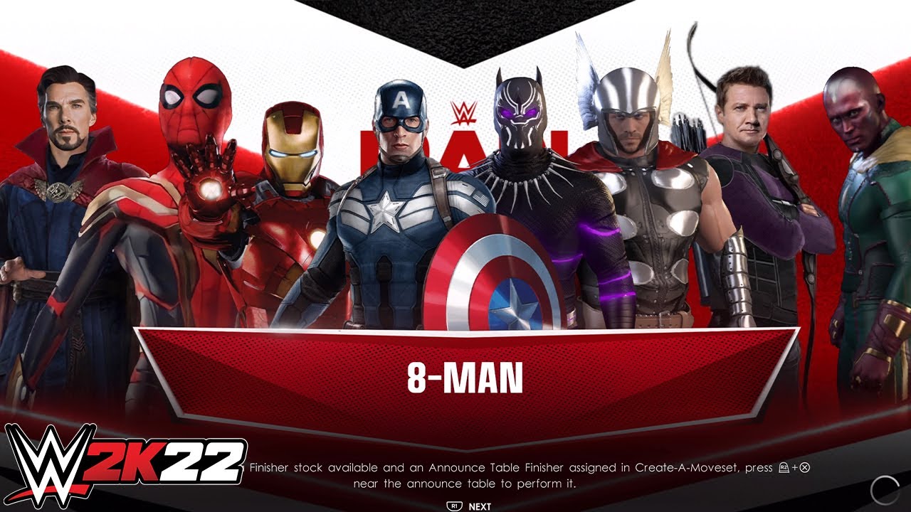 8-Man Elimination Match of The Avengers Gameplay - WWE 2K22 PS5 [4K]