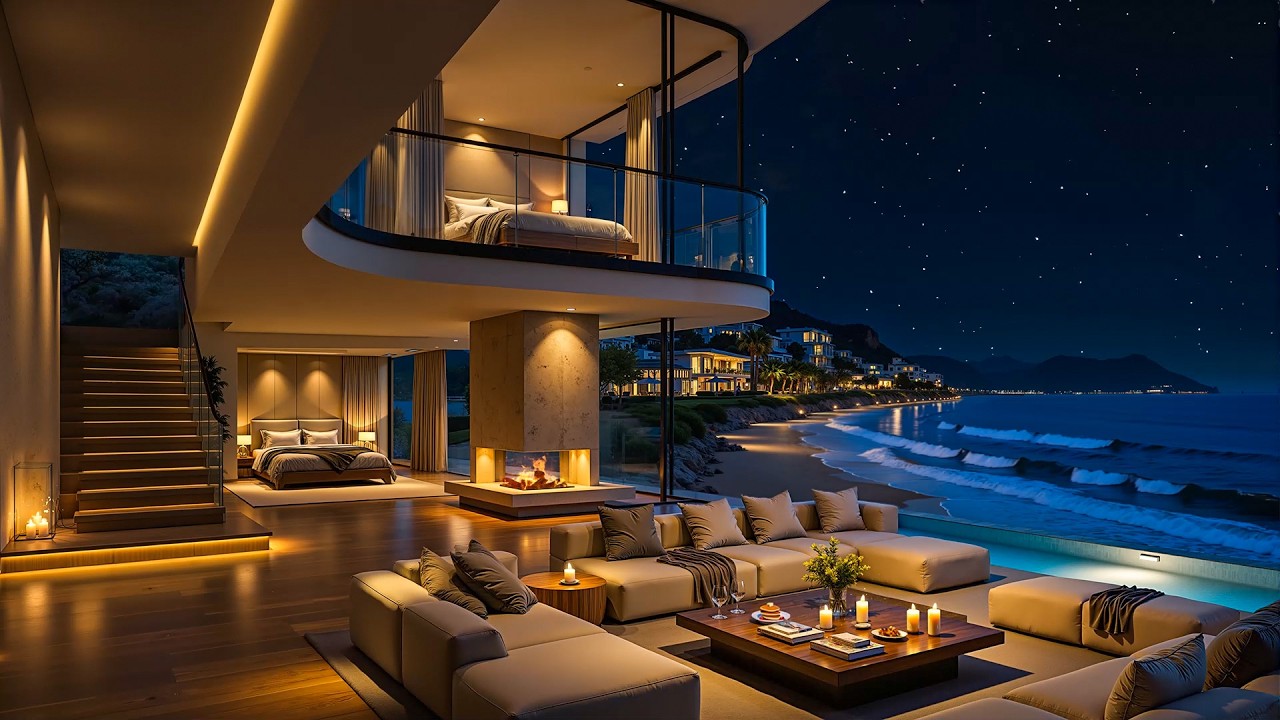 Soft Jazz in a Luxury Seaside Lounge at Night 🌊 Jazz Relaxing Music with Gentle Waves for Deep Sleep