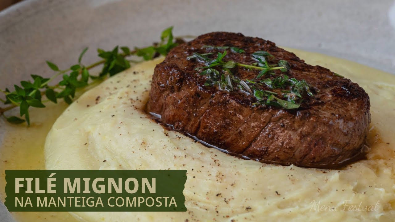 FILÉ MIGNON COM MANTEIGA COMPOSTA E PURÊ DE RAÍZES